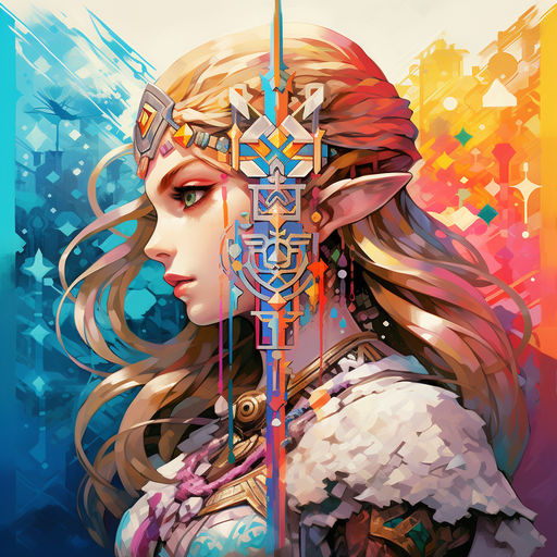 Princess Zelda wearing vibrant tetradic colors.