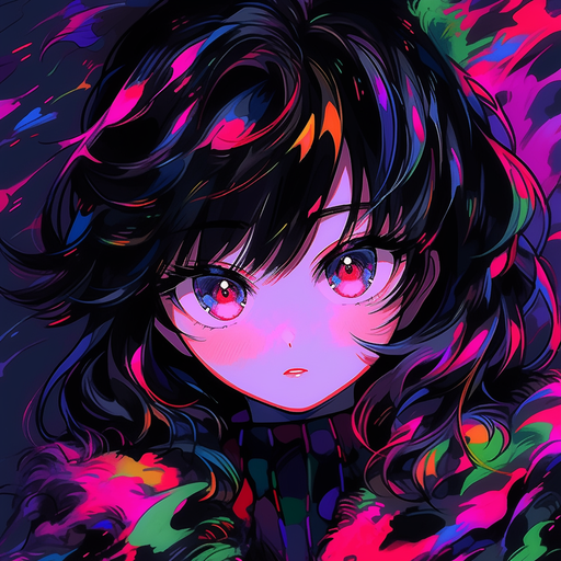 Impressionist-style dark anime portrait.