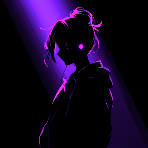 Mysterious silhouette of a dark anime character.