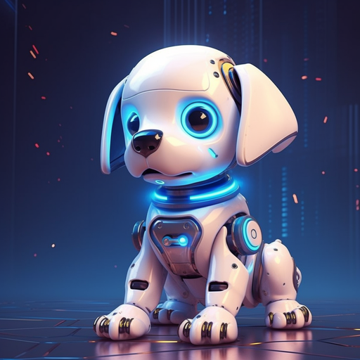 Robot dog with adorable features.