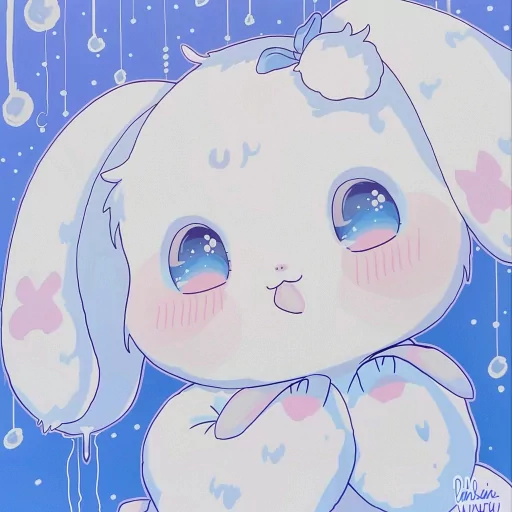 Cinnamoroll avatar with a cute expression against a blue background with hanging stars.