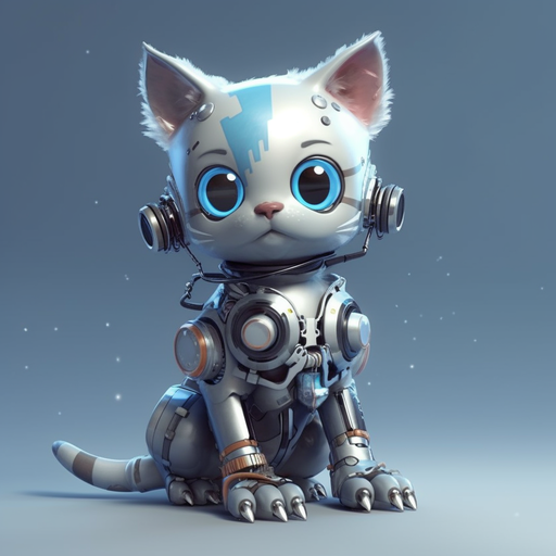 Playful robotic cat with adorable features.