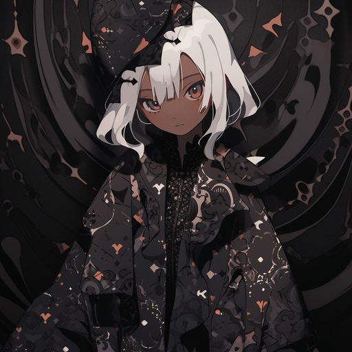 Patterned black anime character with a dark aesthetic.