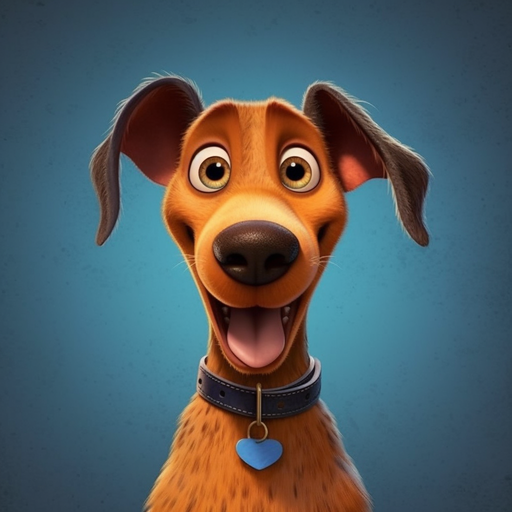 Cute, adorable dog with a Pixar-style design.