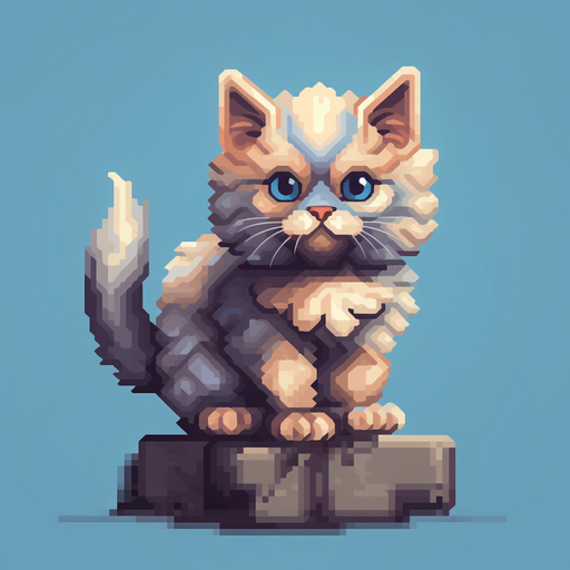 Pixel art cat with vibrant colors and expressive eyes.