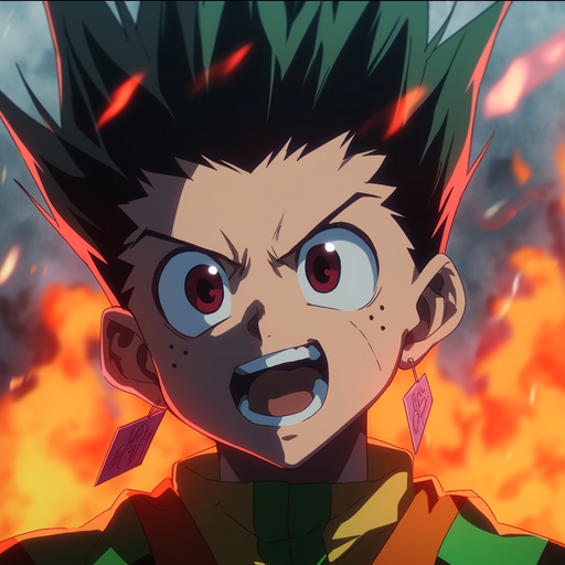 Gon Freecss in intense rage with vibrant colors.