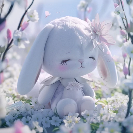 Cute Cinnamoroll avatar sitting among flowers for a serene profile photo.
