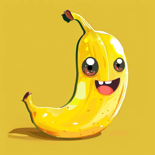 Cartoon banana character profile picture with a cute, smiling face on a yellow background.