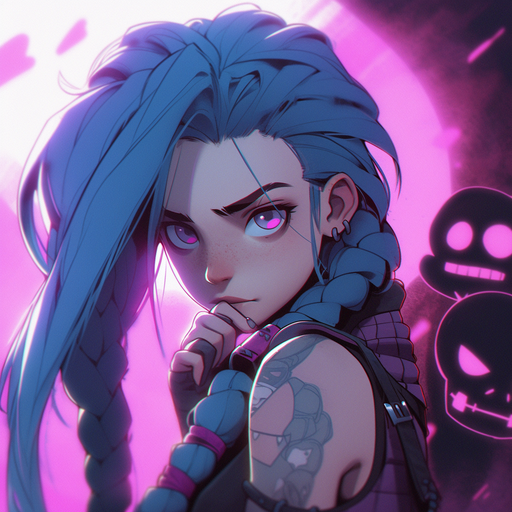 Jinx character art in anime cyberpunk style.