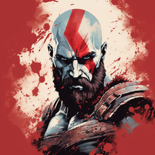 Kratos in vintage comic book style.