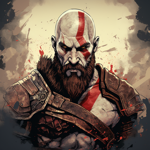 Kratos in vintage comic book style illustration.