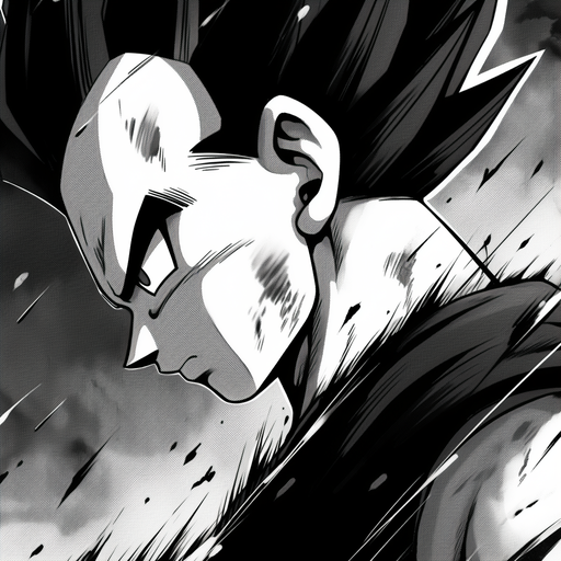 Vegeta in black and white manga style.